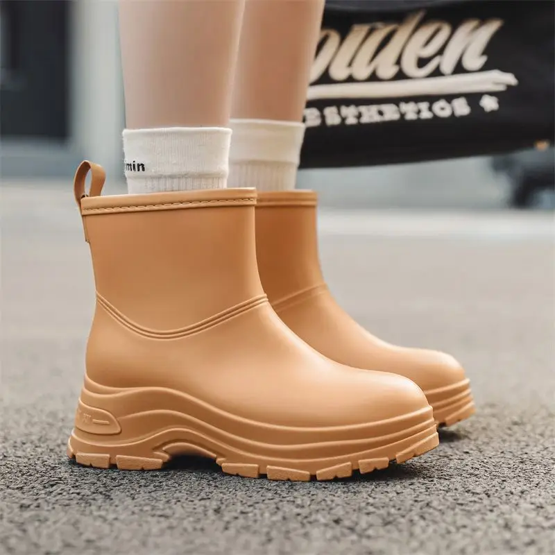 

​Women's Thick Sole Non-Slip Fleece-Lined Short Shaft Kitchen Waterproof Rain Boots Adult Outdoor Waterproof Rubber Shoes