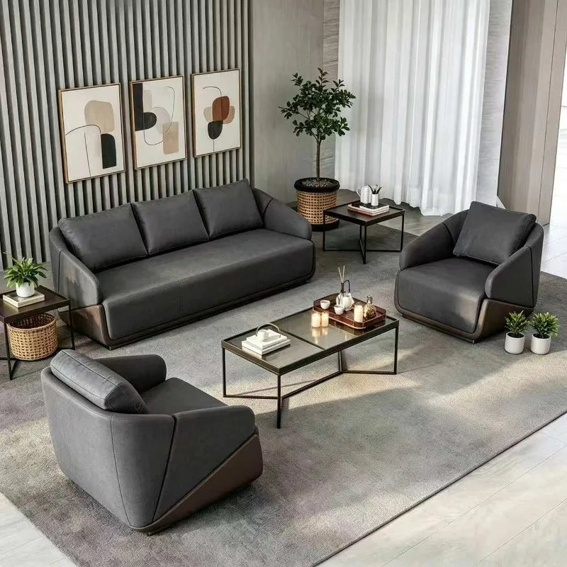Commercial Chesterfield PU Leather Sofa Set in Dark Gray Reclining Modern Stainless Steel with Tufted Design for Home Office