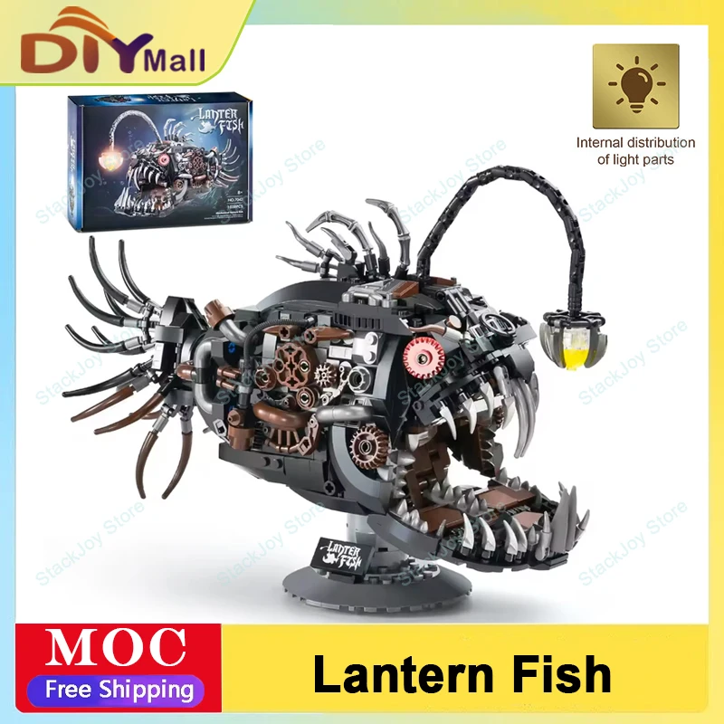 

DeKe 1038 шт. механический фонарь рыба строительные блоки модель со светодиодной подсветкой подвижные детали образовательная игрушка MOC украшение Рождественский подарок
