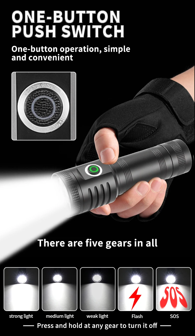 500W Portable Flashlight Powerful With 8 LED Lights Type-C USB Input And Output Camping Torch 5Modes Focus Use 1*18650 or 26650