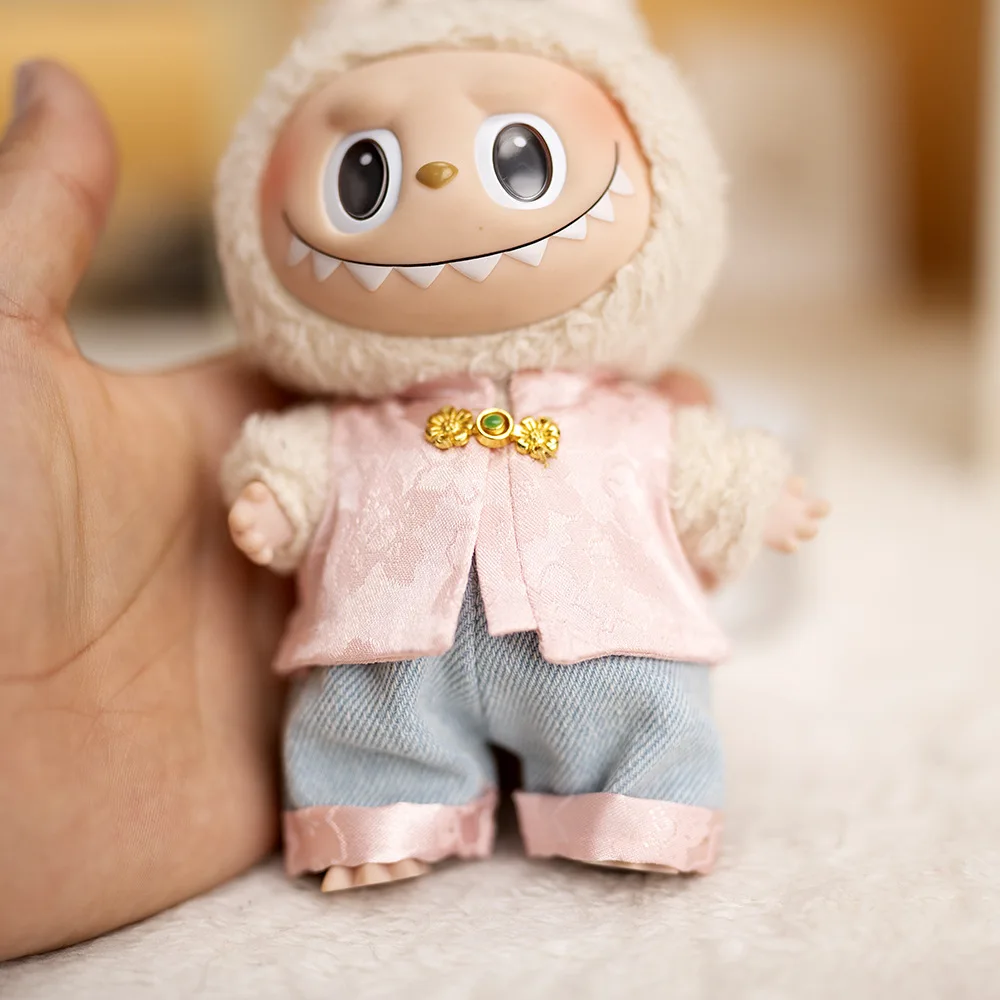 Voor 15/17 CM Labubu Poppenkleertjes Sieraden Kleding Broek Dress Up Poppen Accessoires Zitten Party Kerst Verjaardagscadeau speelgoed