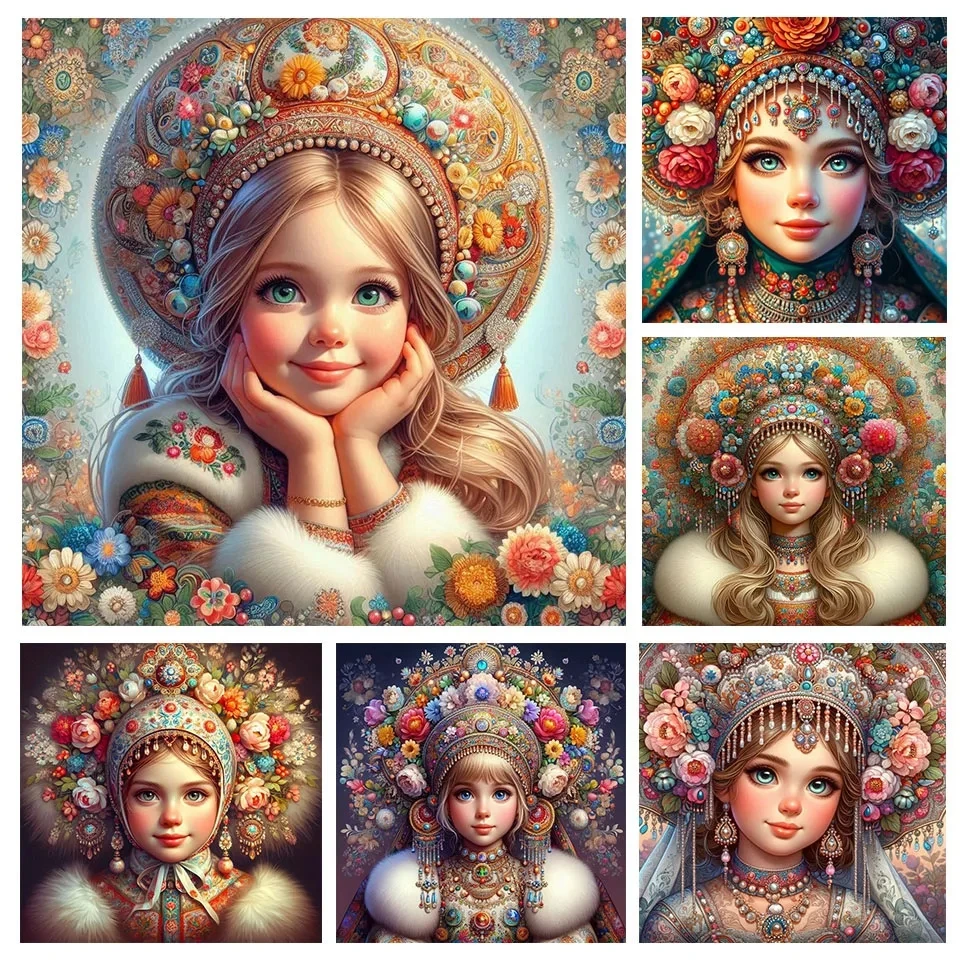 Woman With Jewelry Rose Tiara Full Diamond Painting 5D DIY Fantasy Girl Bird Diamond Mosaic Craft Kit Home Decor Handmade Gift