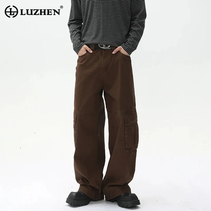 

LUZHEN Original High Quality Solid Color Cargo Casual Denim Pants Men 2025 New Fashion Loose Straight Wide Leg Male Jeans JY3763