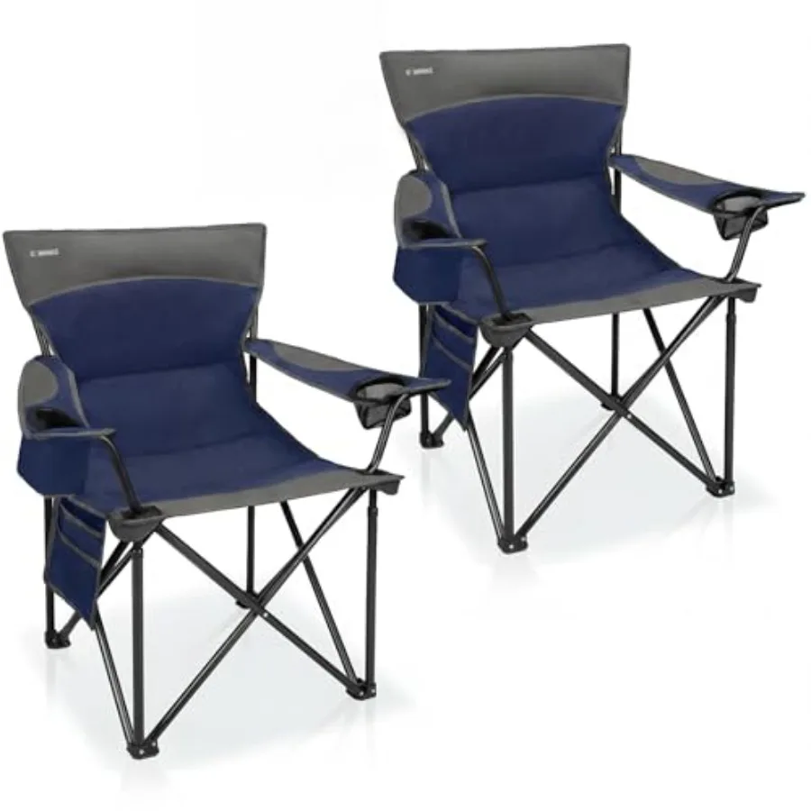 

Oversized Camping Chair for Adults - 2 Pack Padded Lawn Chairs with Cup Holder Side Pocket Heavy Duty Folding Outdoor Chairs fo
