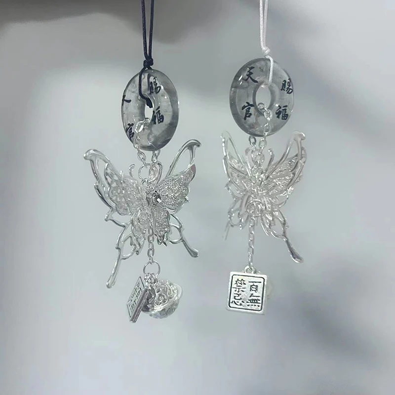 Chinese Style Butterfly Charm Phone Chain Blessing Luky Buckle Bell Pendant Sweet Cool Keychain Bag Hangings For Women Girl Gif