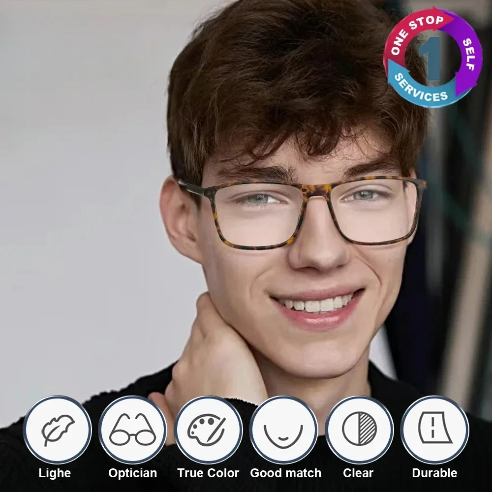 

KIZN Simple Design Prescription Glasses Fashion Square Myopia Eyeware Anti Blue Men Progressive Light Photochromic Christmas