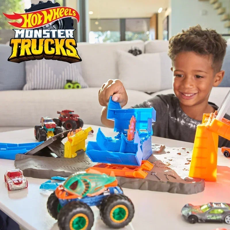 Oryginalny Hot Wheels Monster Truck samochód duża stopa Muscle Off-road Voiture Diecast 1/64 Model rekin stegozaur zabawka dla dzieci na prezent dla