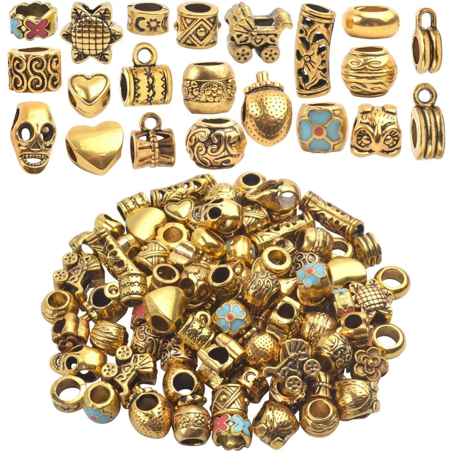 

Tibetan Loose Spacer Beads, Mixed 92 Pieces Antique Gold Spacer Loose Beads Fit European Charm Bracelet Necklet Jewelry Making