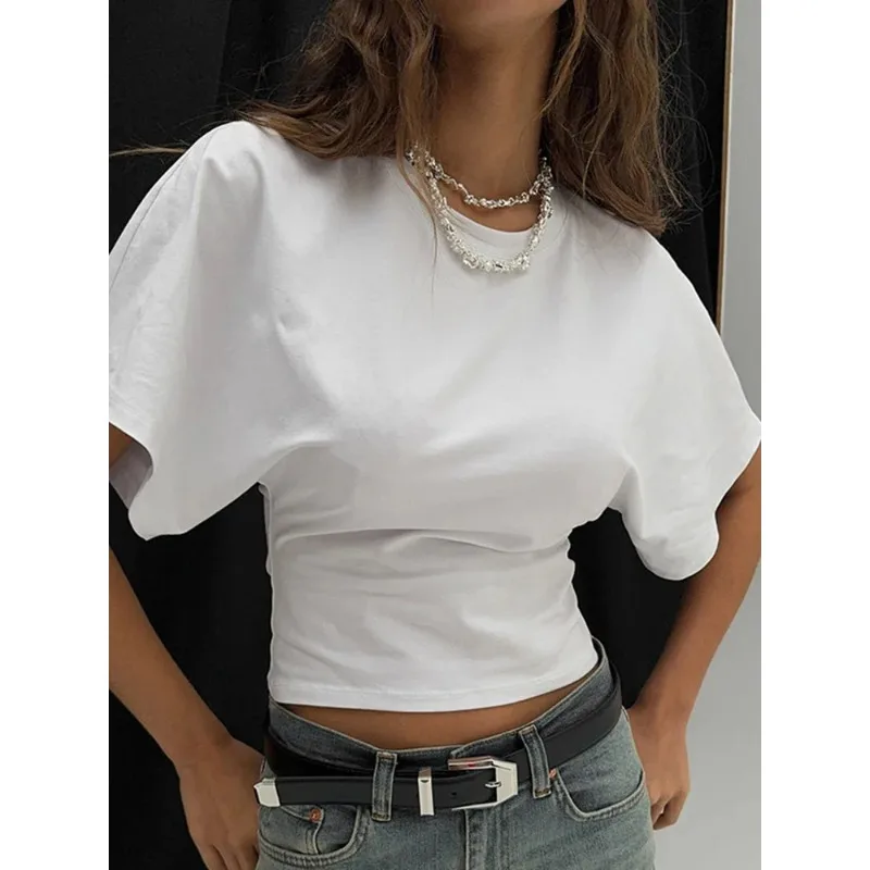 

Gray Cropped T-shirt Women's O-neck Corset Tops Fashion Casual Solid Streetwear Spring Summer Short Tee Shirts for Girls