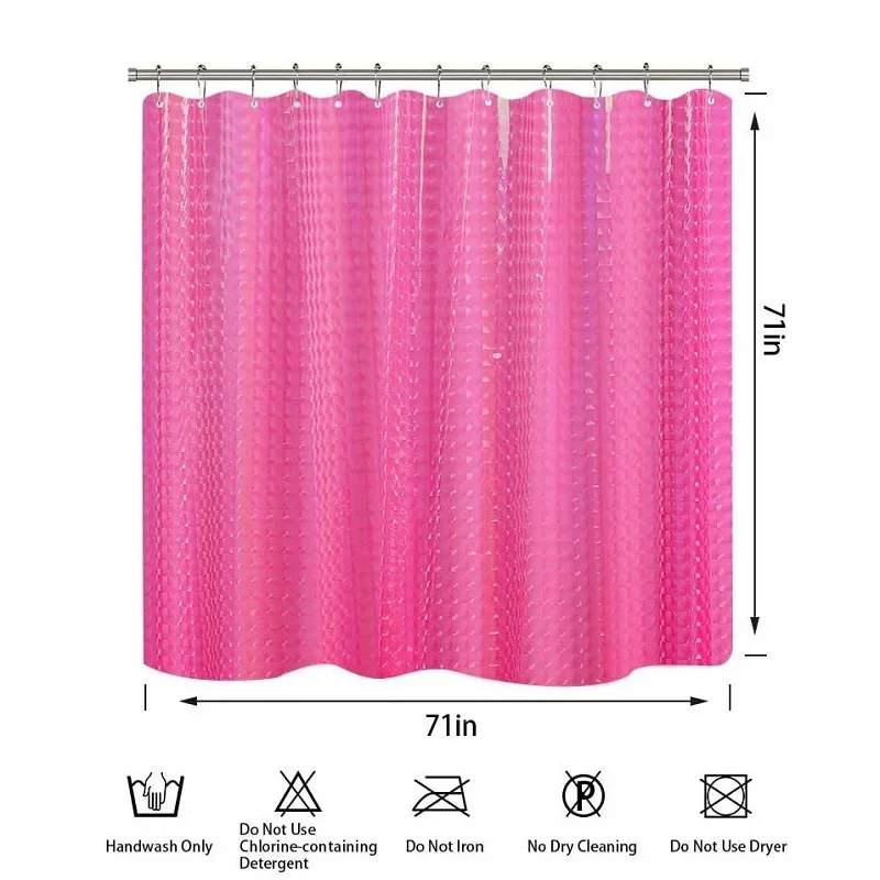 Pink PEVA Bathroom Curtain Semi Transparent Cat Eye Grid 3D Shower Curtain Waterproof thickened Mildew Proof Shower Curtains