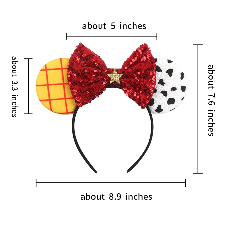 Cartoon Character Mouse Ears Headband para meninas e mulheres, lantejoulas Bow Hairband, DIY Acessórios para Cabelo, Festival Party Gift, Novo, 5 ", 2024