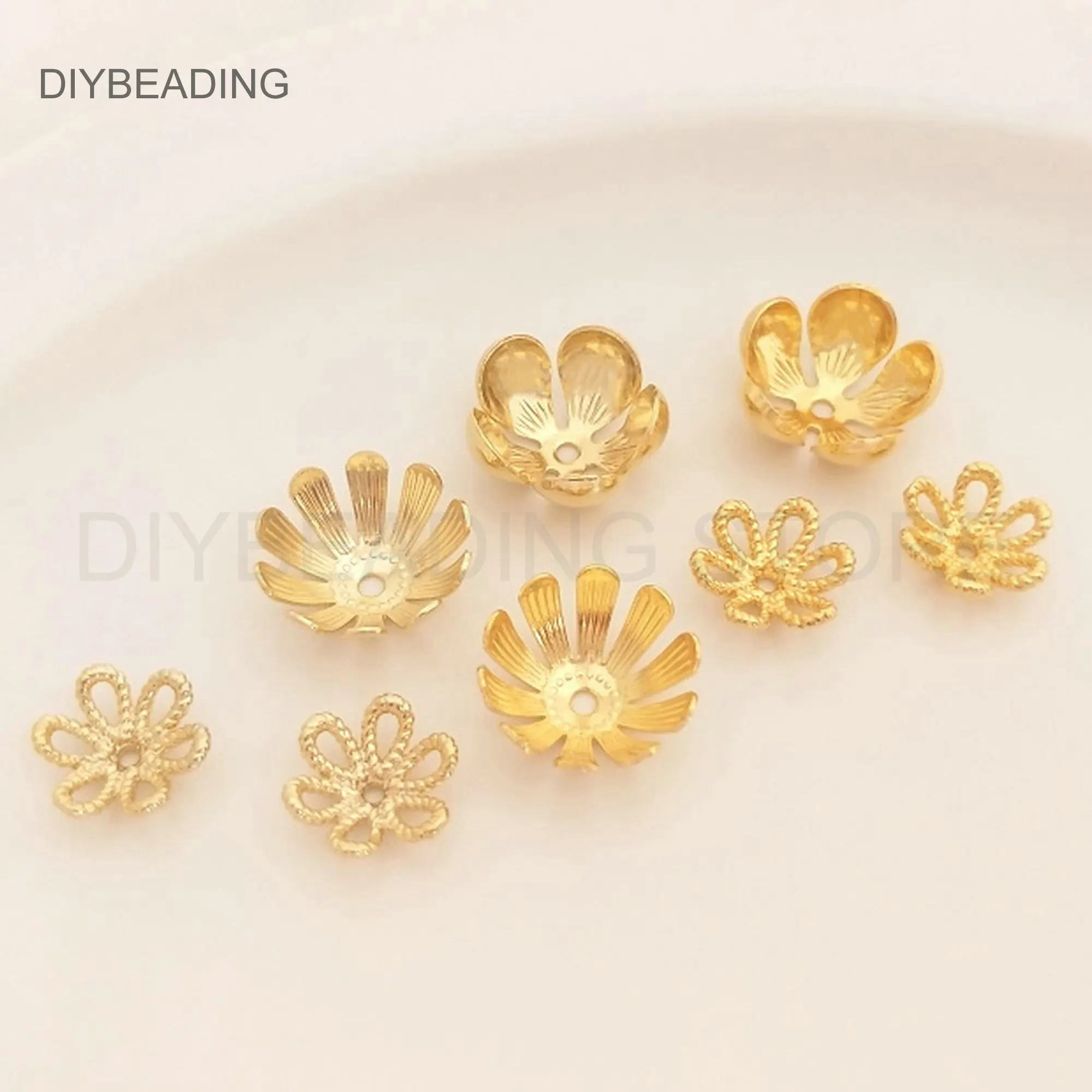 

Beads Cap for Jewelry Making Supply 14K/ 18K Gold Plated Brass Daisy Flower Charm End Cap Finding Lots Wholesale (3 Size)