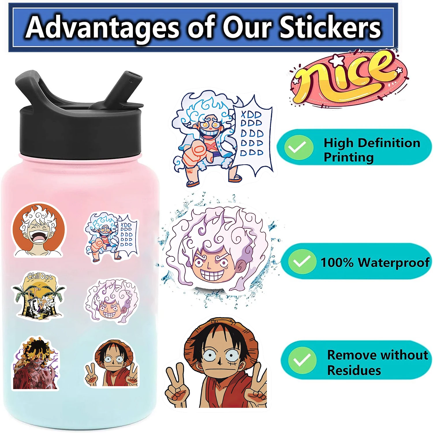 150PCS Japanese Anime One Piece Mixed Road Flying Stickers Graffiti DIY Notebook Notebook Mobile Phone Luggage Waterproof Kid To