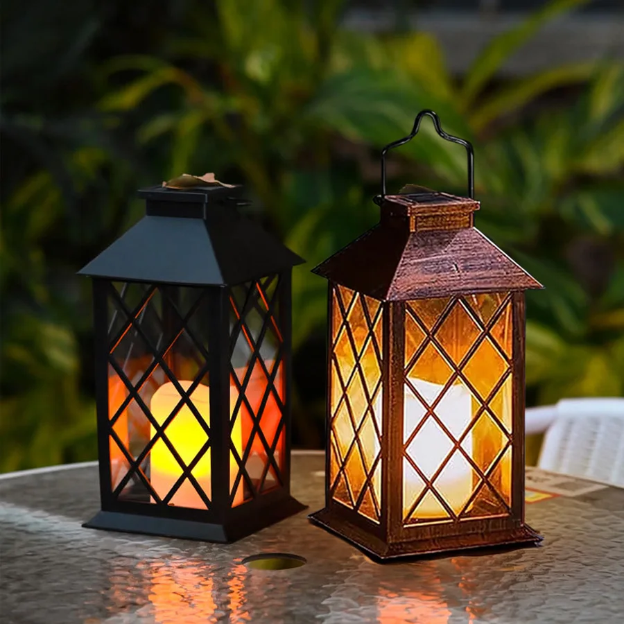 

New Solar Palace Lantern Outdoor Solar Lights Lawn Landscape Hanging Atmosphere Candle Lamp Waterproof Floor Yard Garden Decor