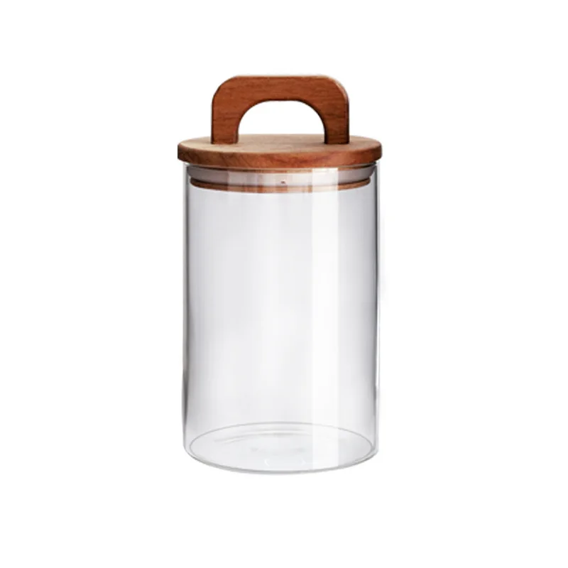 Kitchen Glass Storage Jar Transparent Sealed Jar Large-capacity Wooden Lid Coffee Bean Glass Bottle Portable Glass Container