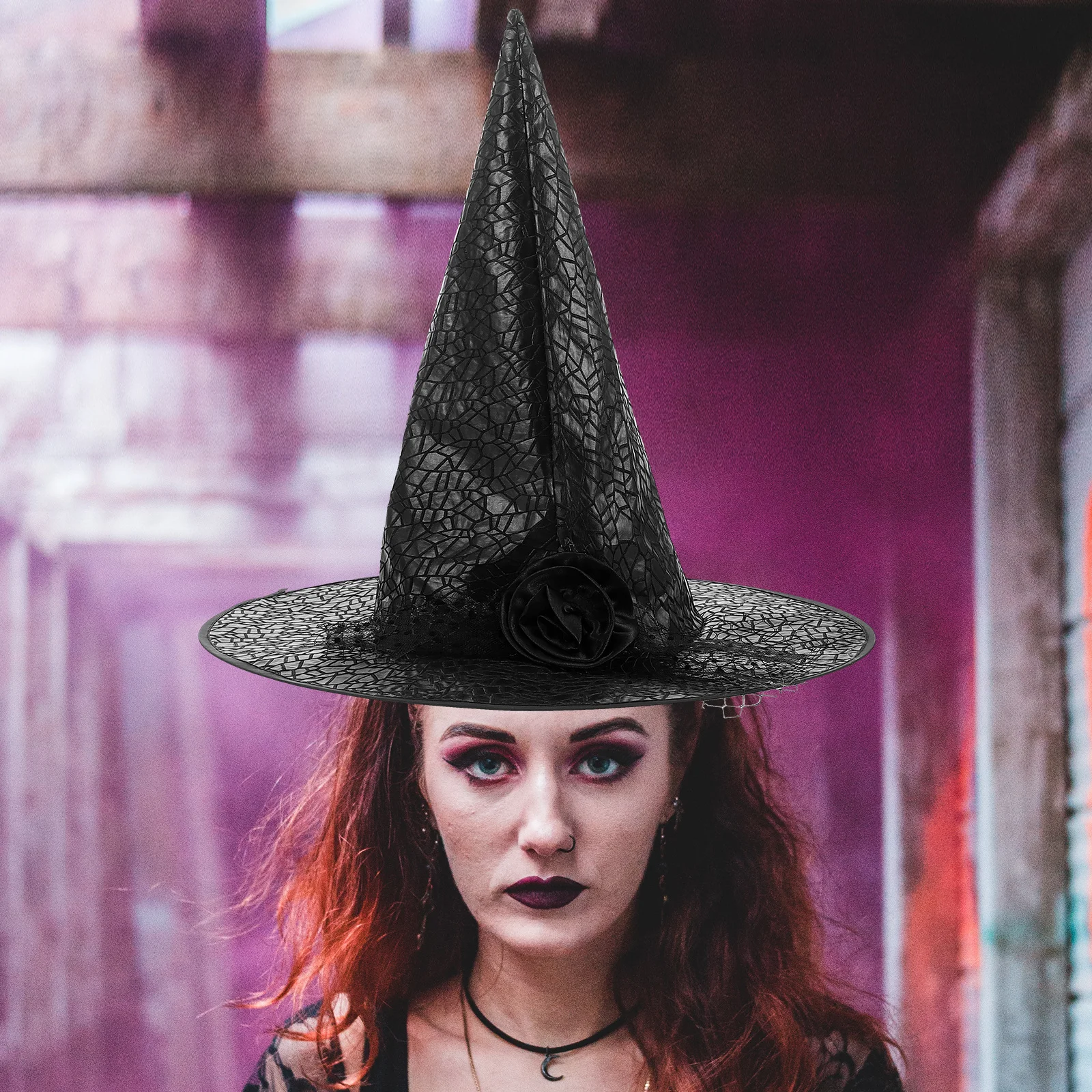 

Witch Hat For Halloween Party Cosplay Mesh Lace Veil Adult Costume Headdress Spooky Wizard Accessory Durable Comfortable