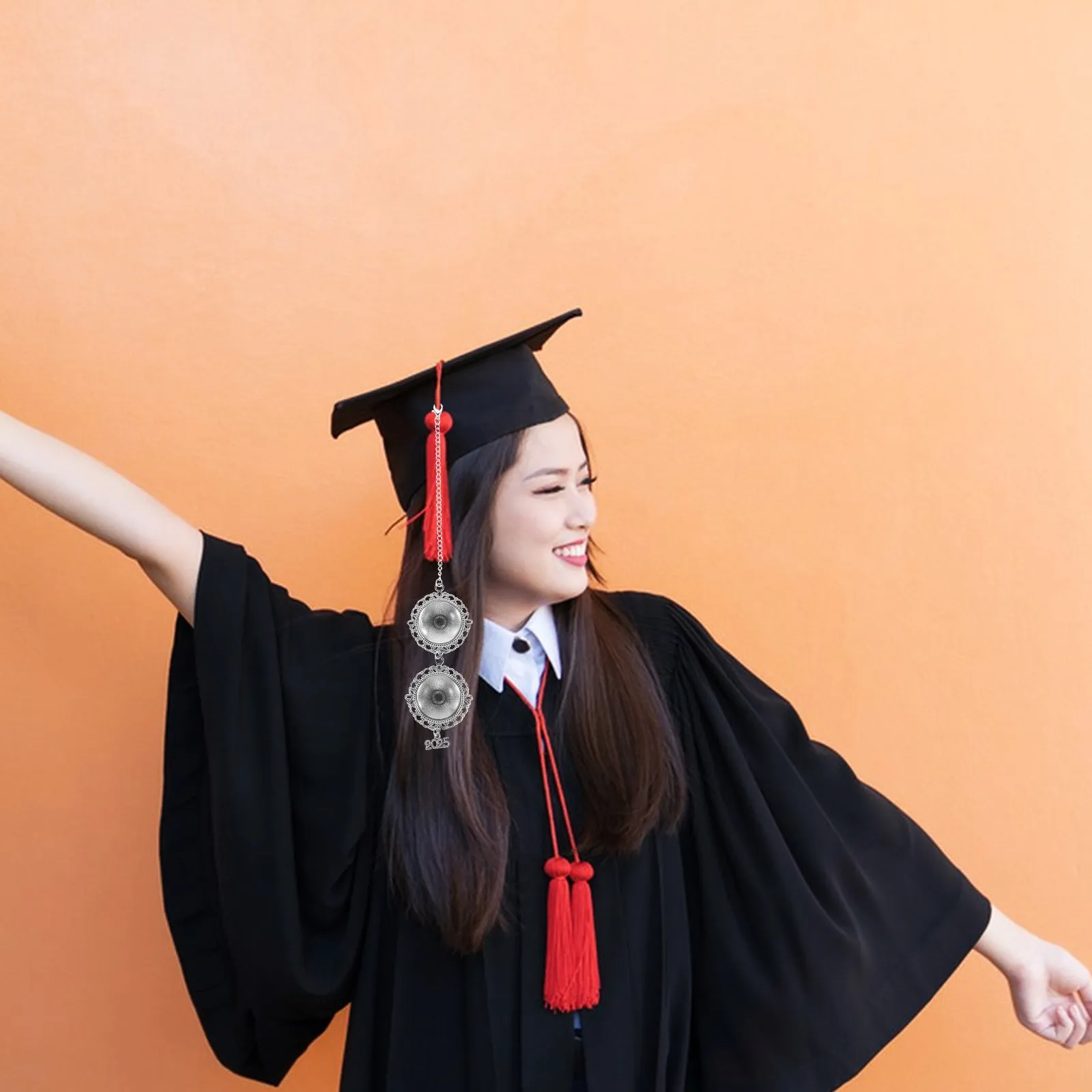 5Pcs DIY Graduation Cap Tassel Charm Metal Blank Bezel Tray Pendant Class of 2025 Memorial Gift Graduation Cap Charm