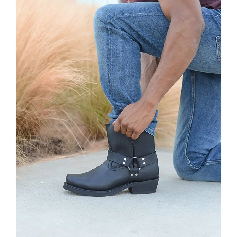 Bottes de Cowboy rétro en cuir Pu pour hommes, chaussures à enfiler, bottes de chevalier d'hiver, bottines grande taille 39-48