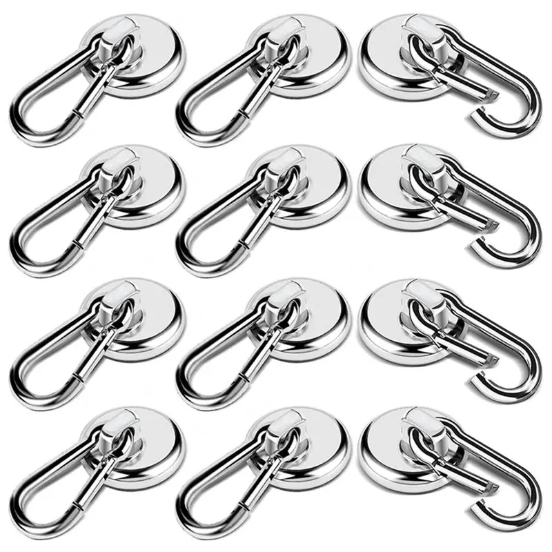HGHO 12 Pack Strong Magnetic Hooks, 60LBS Heavy Duty Magnet Hooks Strong Magnets with Carabiner Hook