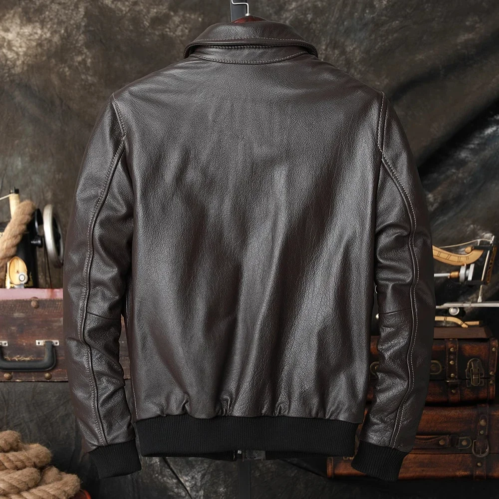 Genuine Leather Jackets For Men Slim Fitting Aviator Jacket Short Men's Cow Leather Jacket Motorcyclist Jacket Man Korean Bomber