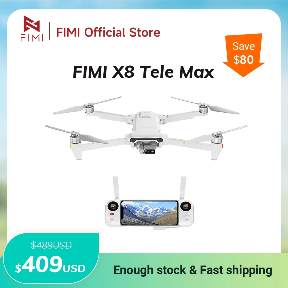 Drone FIMI X8 Tele Max, portée 20 km, caméra téléobjectif grand angle, zoom hybride 30x, 4K 60 ips, cardan 3 axes, GPS, vidéo nocturne IA.