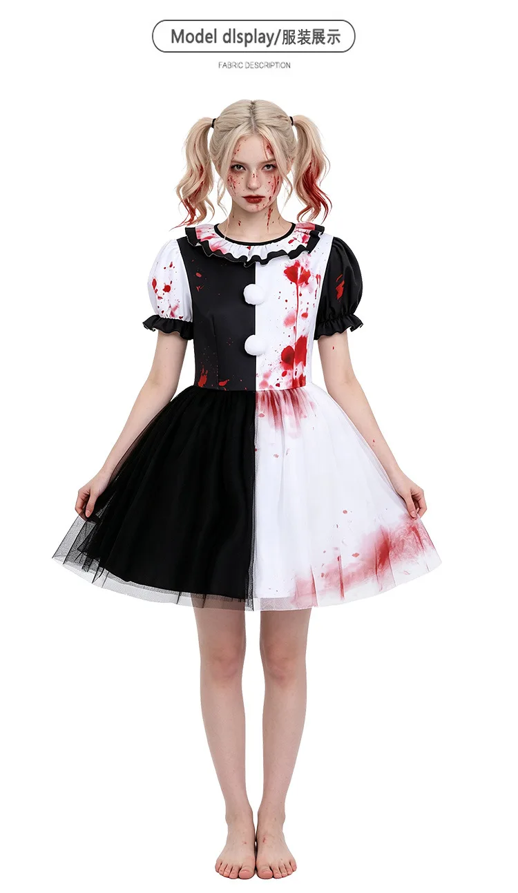 Déguisement Clown Sanglant Femme – Robe Tutu Noire et Blanche – photo 4