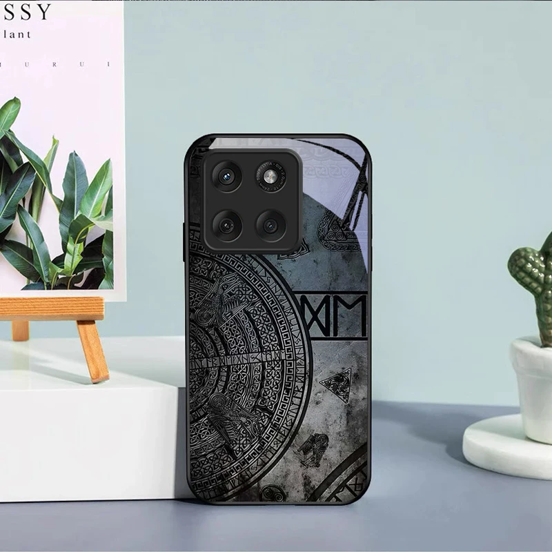 Ancient Norse Codex Black Glass Phone Case For Motorola Moto Edge 60 20 Lite 30 70 Pro 40 Neo 50 Ultra G14 G22 G35 Back Cover view 2
