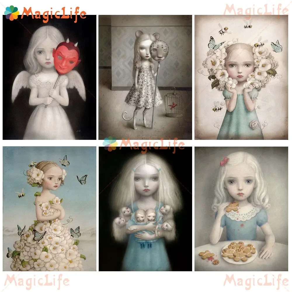 Serious Doll Cartoon Baby Girl Wall Pictures For Living Room Nursery Nordic Poster Wall Art Canvas Painting Home Decor Unframed