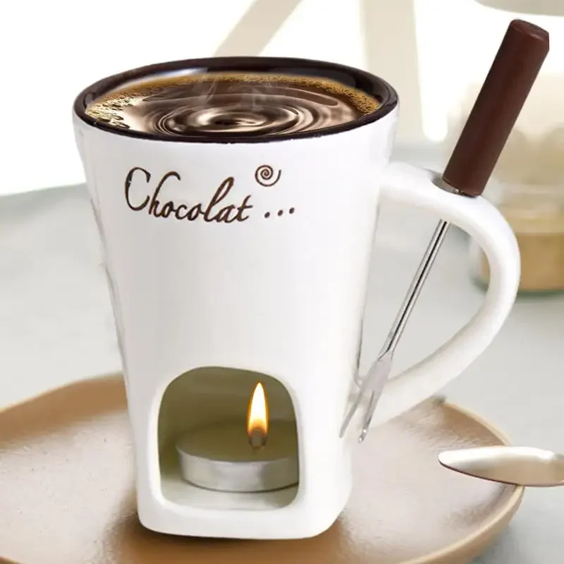 Tea Candle Fondue Set Hot Pot Ceramic Melting Cup Chocolate Fondue Mug Butter Warmer Heating Tea Light Candy Melting Pot Cups