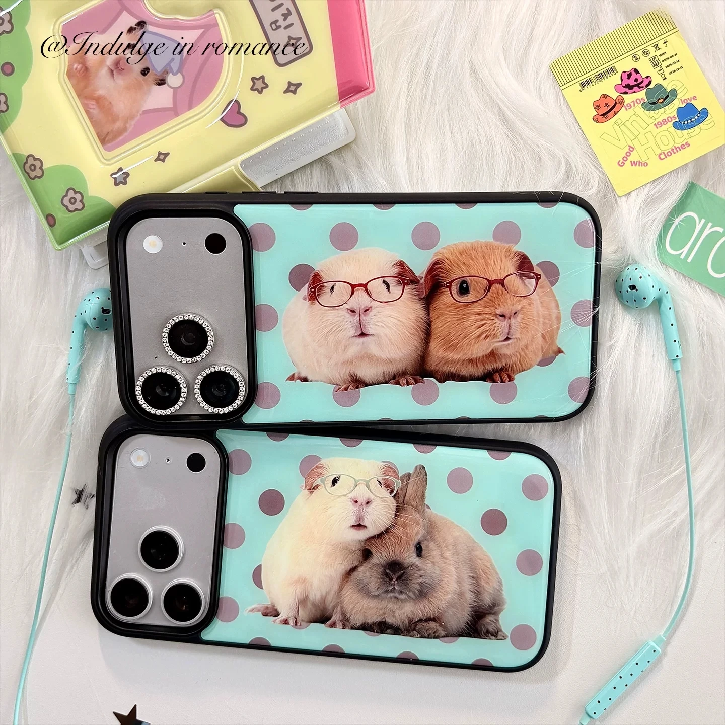 Cute Glasses Guinea Pig Bunny Polka Dot Kawaii Phone Case For iPhone 18 17 16 15 14 13 12 11 Pro MAX Plus 17air Drip Glue Cover