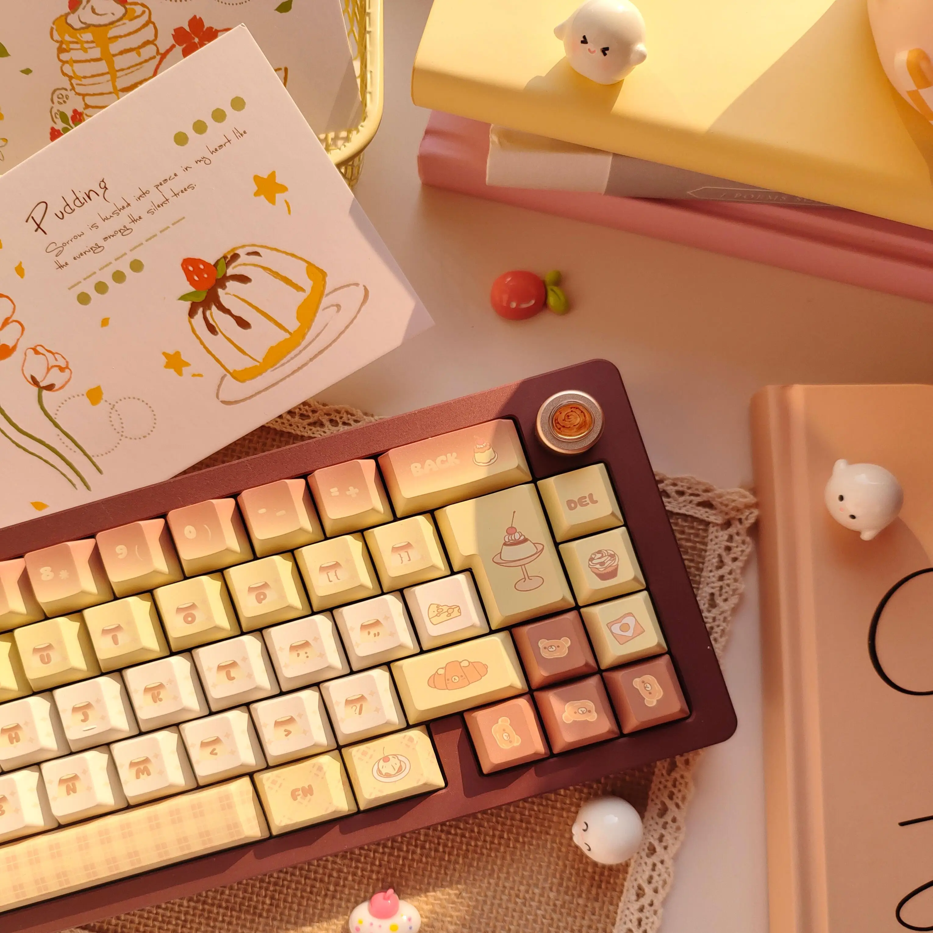 Caramel pudding original opaque side engraved moa mechanical keyboard keycap PBT full five-sided thermal sublimation