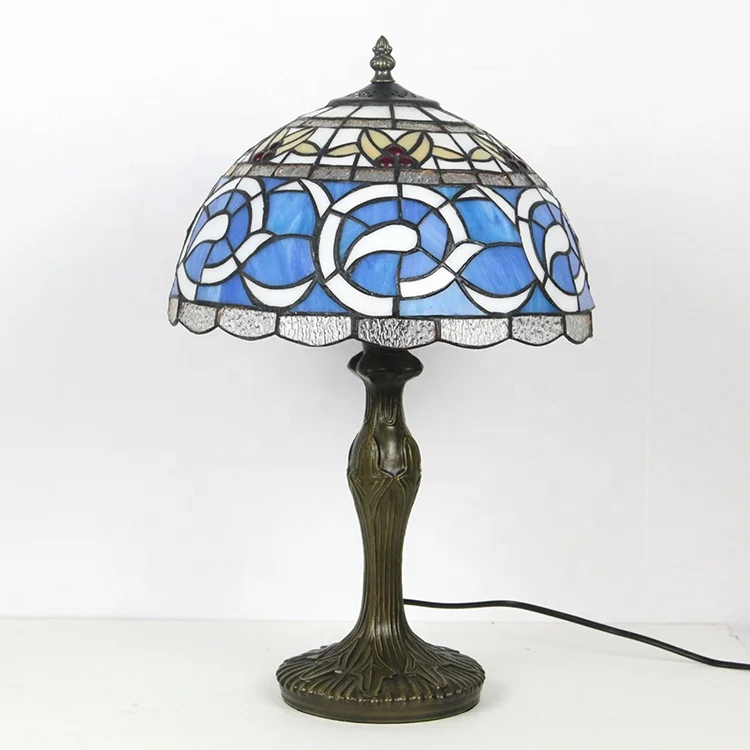 12Inch  American Stained Glass Lamp Desk Lights Vintage Table Lighting Antique Zinc Base for Hotel Decoration