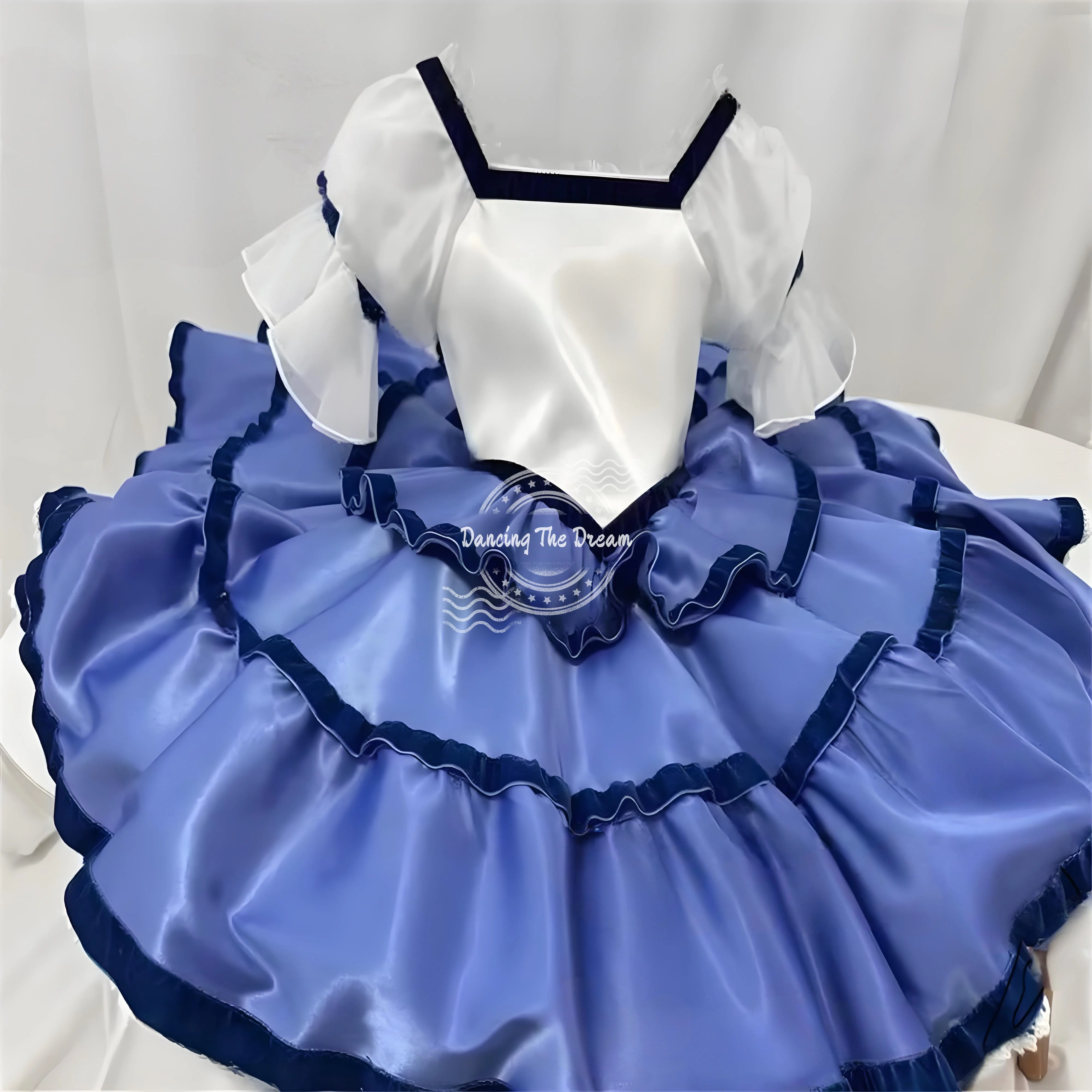 

Romantic Blue - White Layered Ruffled Ballet Dress Silky Blue - White Ruffled Ballet Dress