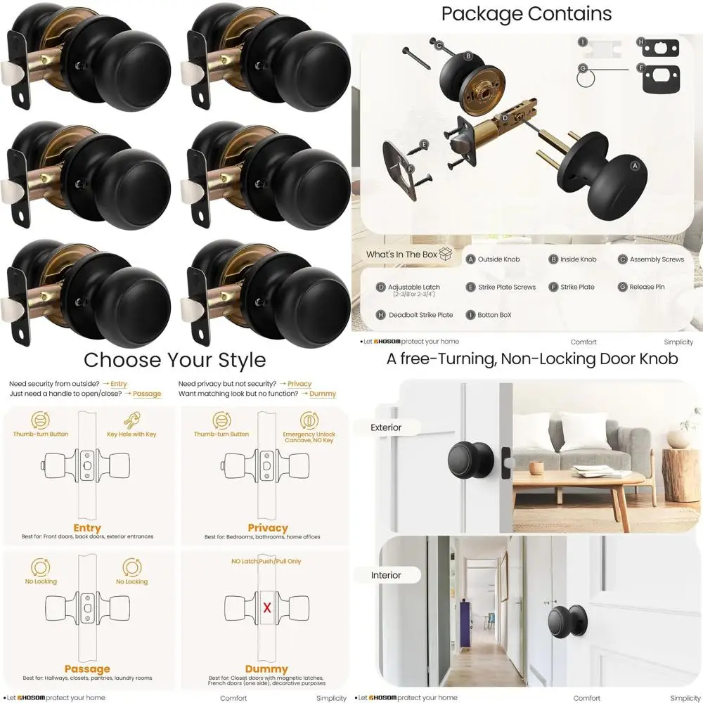 

Матовые черные дверные ручки без ключа для интерьера, прихожей, дверей шкафа — набор из 6 проходов