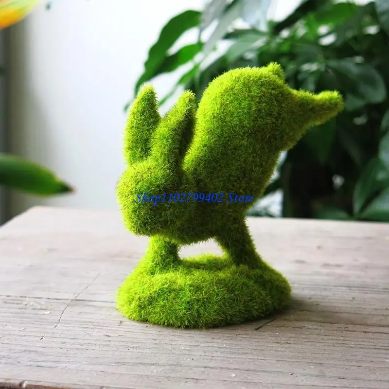 547F Artificial Plant Green Flocking Rabbit Bunny Handmade Animal Easter Decoration Garden Home Ornament