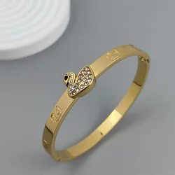 New swan zircon gold-plated stainless steel bracelet 18K, high quality waterproof couple bracelet, wife gift