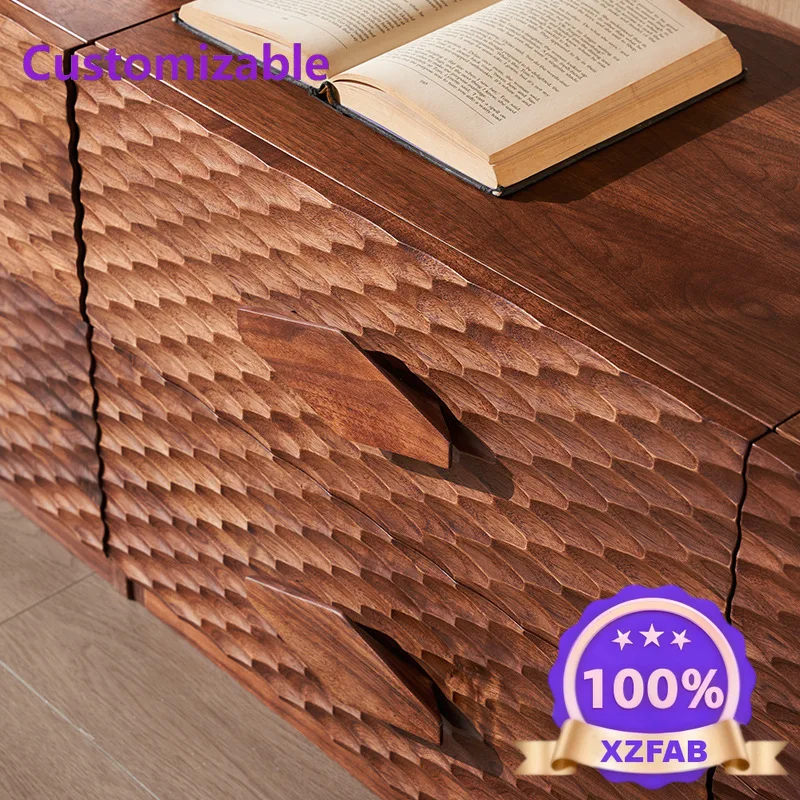 Factory Direct 2026 New Chinese-style North American black walnut creative combination cabinet combination TV cabinet solid wood