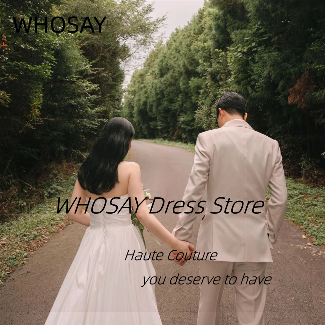 WHOSAY 2024 A Line abiti da sposa senza spalline Lace Up Back Vestidos De Fiesta increspato lungo elegante corea donne abiti da festa smileslimays