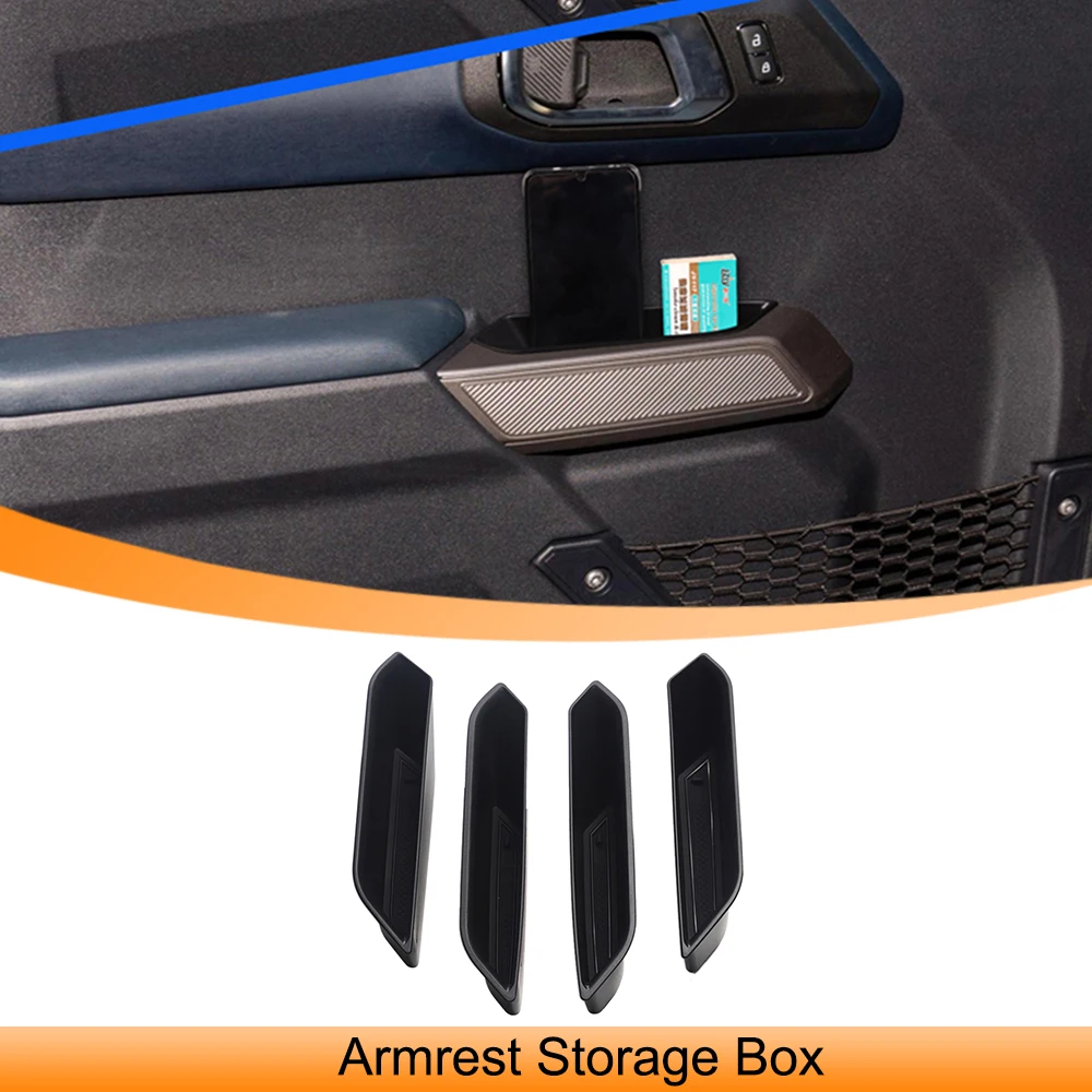 for Ford Bronco 2021 2022 2023 2/4Doors Front Rear Door Side Armrest Organizer Insert Handle Storage Box Container Accessories