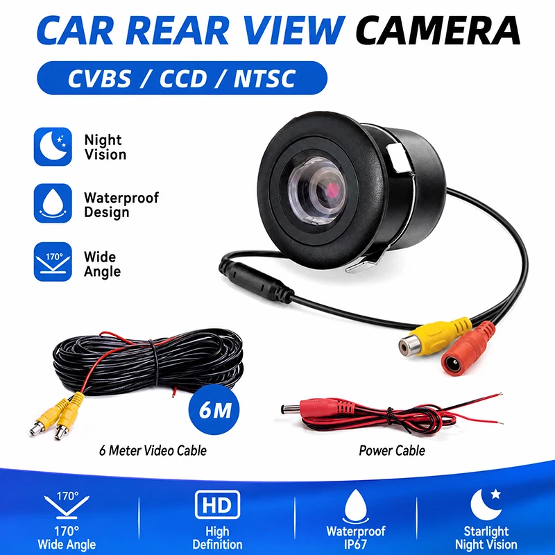 Car DVD navigation 12V reversing rear view HD CCD punched front view camera universal 18.5mm waterproof