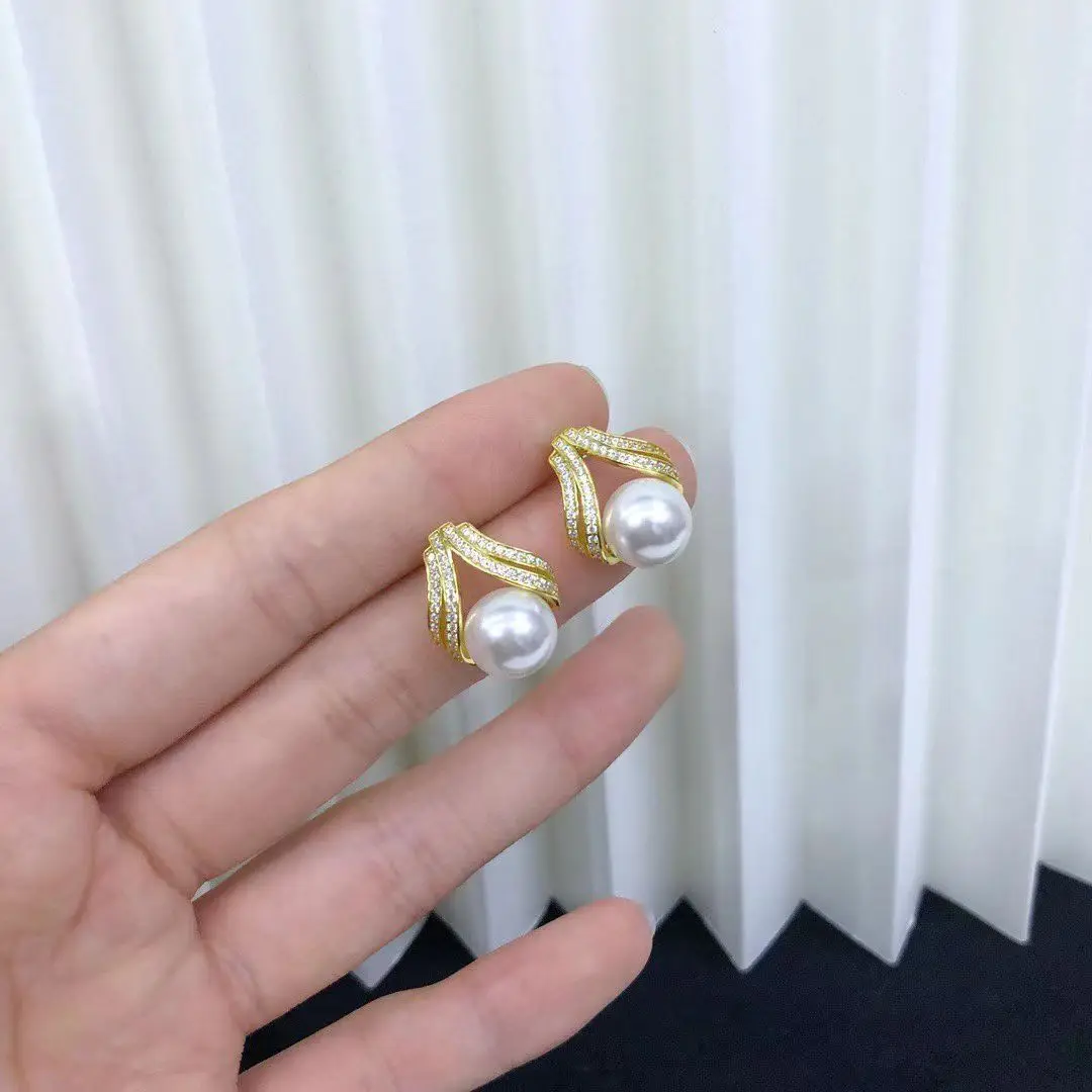 

Оптовая продажа, серьги из стерлингового серебра S925, фурнитура для крепления, базовые монтажные детали, аксессуар для жемчуга 9-10 мм, 5 пар/лот