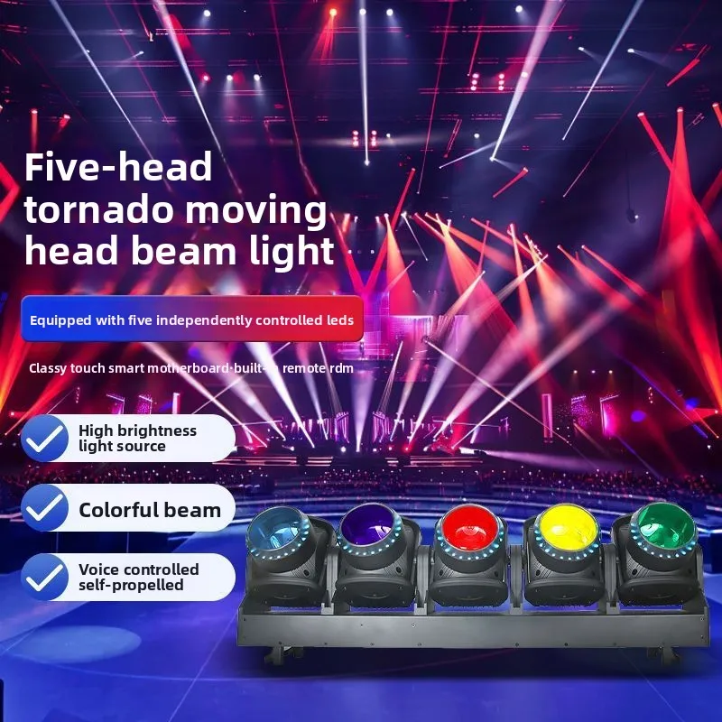 5-Head Tornado Moving Head Light, 120W LED RGB Stage Lamp for DJ Bar Live Stream Club Party