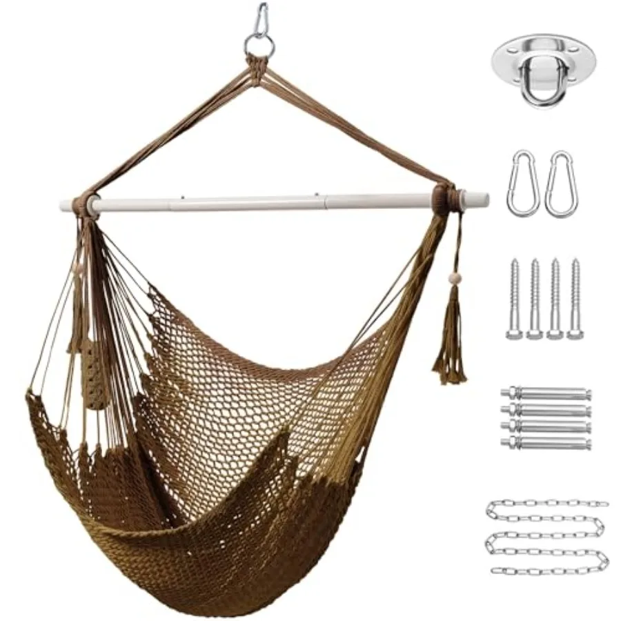 Chair Caribbean Hanging Rope Swing Chair, 40" Removable Steel Spreader Bar with Anti-Slip Rings, Soft-Spun Cotton Rope for Indo