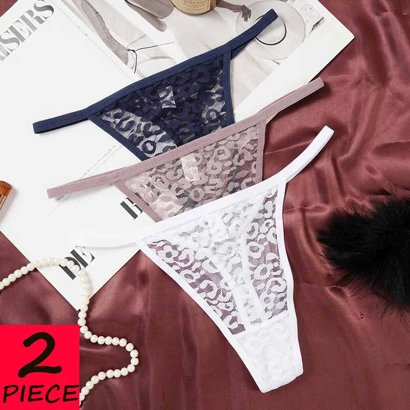 ALLTOOALL 2PCS/SET Women's Sexy G String Lace Panties Thong Female Underwear Hollow Out Transparent Breathable Low Rise Lingerie