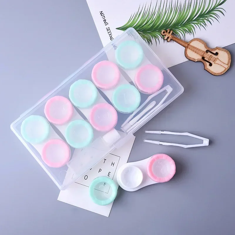 5 Pairs Contact Lens Case Eye Contact Lens Box Women Travel Contact Lenses Case Soak Container Lenses Box for Beauty Pupil