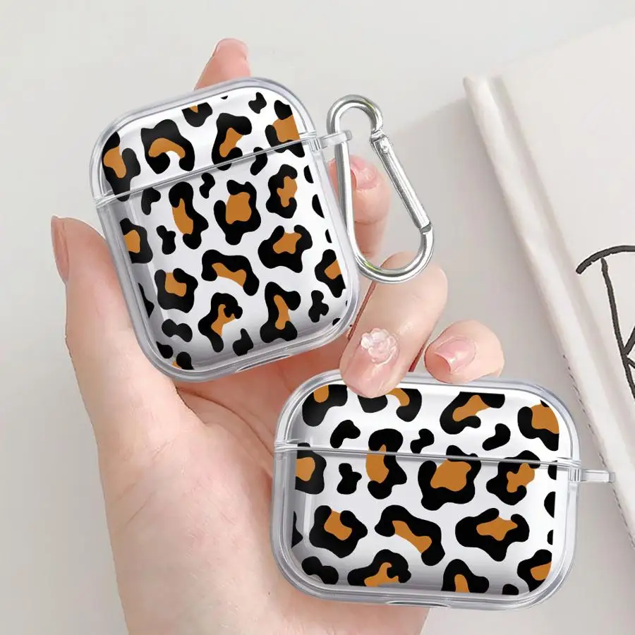 

Case For Airpods Pro2 Pro 4 3 Pro3 1 2 Clear Earphone Cases Cover Luxury Leopard Print Art