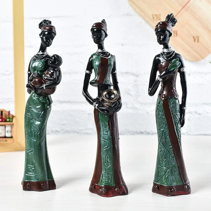 Set di 3 figura femminile africana ragazza scultura astratta ornamento Tribal Lady Figurine donna statua Home Office decorazione