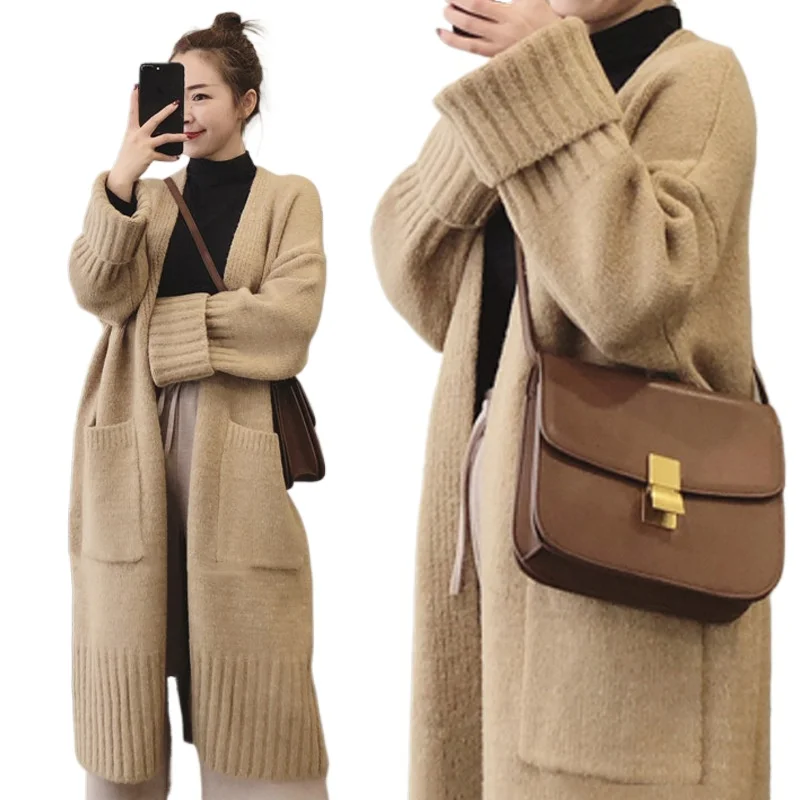 

Autumn Winter Knitted Cardigan Women Sweater Jacket 2024Elegant Vintage Loose Long Outerwear Maxi Sweater Coat Soft Jacket