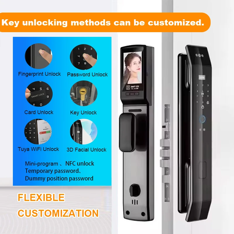 Best-Selling Tuya Smart WiFi Lock 3D Facial Recognition Door Lock for Wood Steel Doors Memory Card Data for Apartments Families