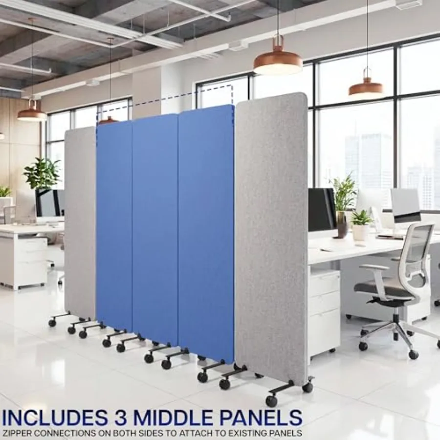 Freestanding 73 x 66 inch privacy panel system for office spaces, polypropylene material, gray color, mobile and acoustic with